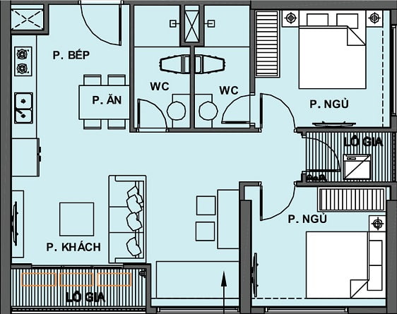 Mặt bằng Căn hộ 2 phòng ngủ +1 2WC Vinhomes Grand Park Quận 9